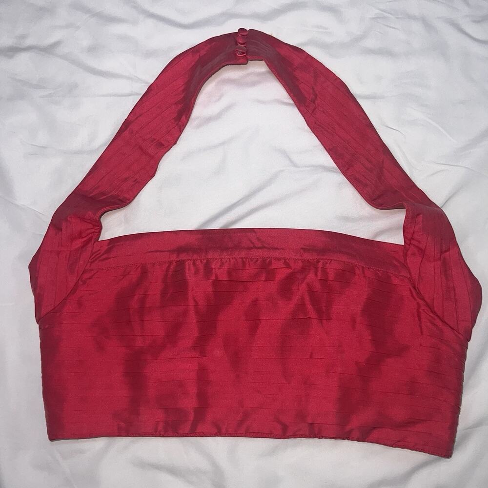 BHLDN Georgia Halter Top Size M Pink Raspberry Sorbet Pleated Cropped Formal NWT - Picture 2 of 11